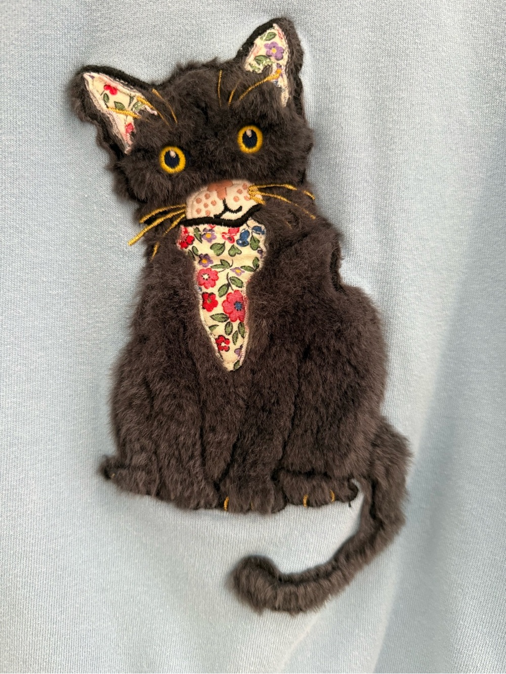 Mini Boden Girls Blue Sweatshirt with Black Cat Applique Size 5/6 - Picture 4 of 4